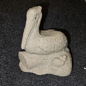Sandstone Pelican Statue 3"x3"x2" Beach Themed Driftwood Decor Lake Bird Heavy
